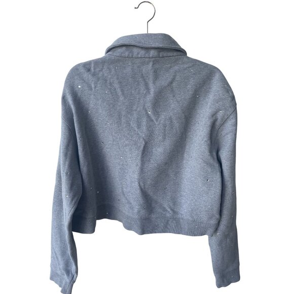 Miu Miu Gray Embellished Cropped Polo Sweatshirt W/ Button Front - Picture 2 of 11